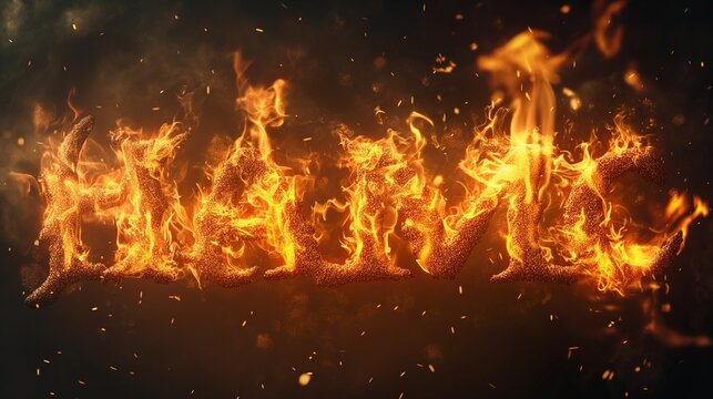 A fire and flame effect on text, making the letters appear as if they are burning with realistic flames and embers, suitable for dramatic promotions.