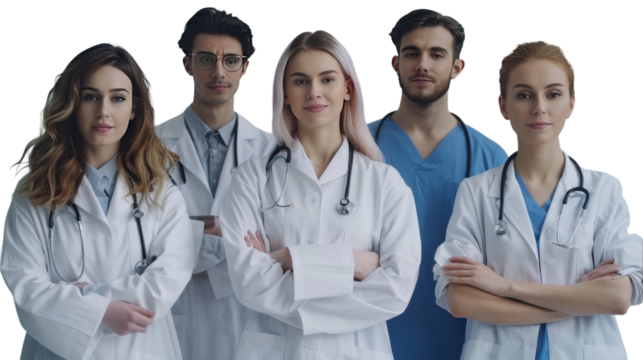 Group of Medical Professionals Posing Together in Hospital Setting During Daylight Hours