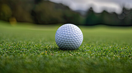 Obraz premium Close-up of a golf ball resting on lush green grass, capturing the essence of a perfect day on the golf course.