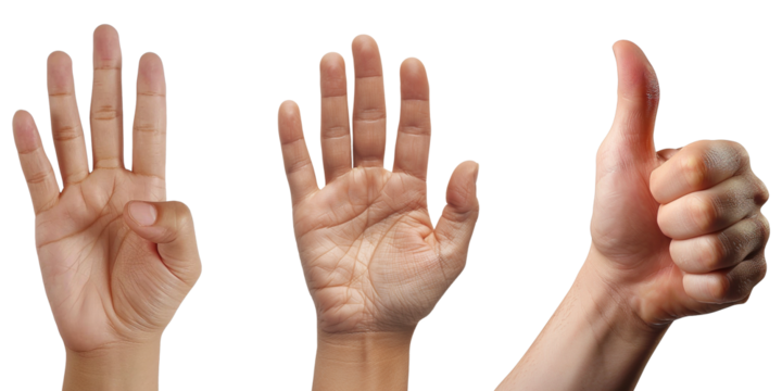 counting hands four, five, six isolated on transparent background