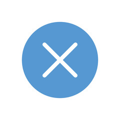 Blue cross, close button icon for app or website isolated on white. Vector