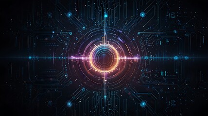Fototapeta premium Cyber quantum computing and electronic global intelligence abstract tech background. Generative Ai.