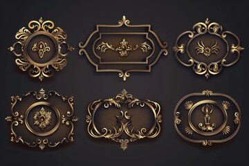 A collection of ornate gold frames against a dark, matte black backdrop