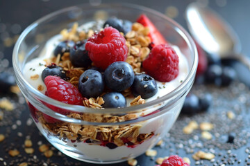 Delicious Parfait with Granola, Yogurt, and Berries