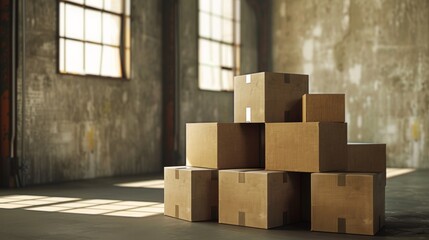 Obraz premium warehouse carton box stack