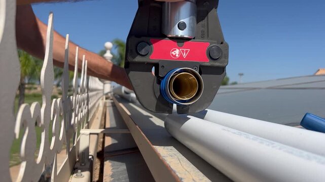 INSERTION OF THE STAPLER ON A FITTING FOR MULTILAYER PIPE OF 50 AND CRIMPING 2
