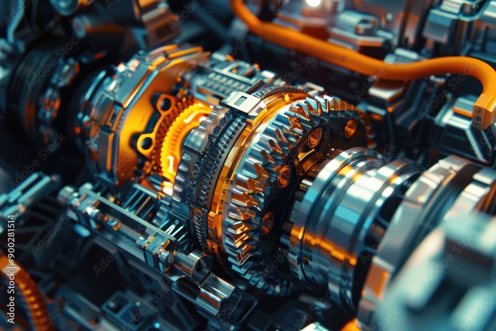 Poster close-up shot of machinery parts with visible gears