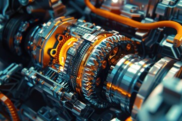 Obraz premium Close-up shot of machinery parts with visible gears