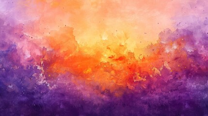 Fototapeta premium abstract watercolor background sunset sky orange purple, generative ai