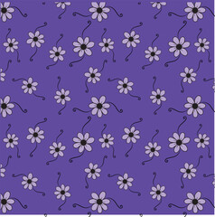 Sweet light purple flower isolated on purple background. Seamless pattern design illustration.