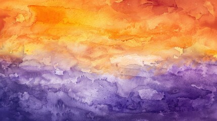 abstract watercolor background sunset sky orange purple, generative ai