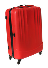 One new red suitcase isolated on white