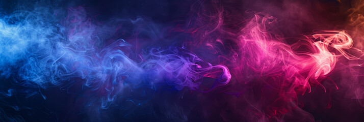 Obraz premium Colorful smoke swirls in shades of blue, pink and purple against a dark background. Mystical vibrant effect