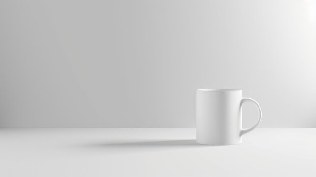 A plain white cup looks sleek and stylish on a white surface.