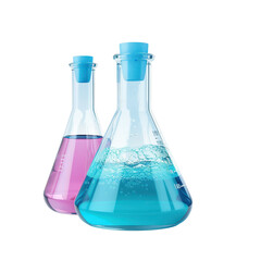 Two Erlenmeyer Flasks with Blue and Pink Liquids.