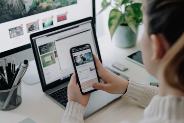 A person practicing minimalism in digital life, with a clean and organized smartphone screen and desktop. Emphasizes simplicity, functionality, and a raw, unembellished style