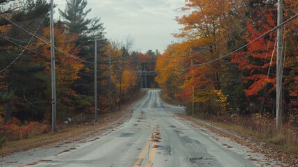 Fototapeta premium A rural road surrounded by autumn trees