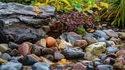 Fototapeta premium Decorate with nature's touch. Use stones, wood, leaves, or flowers to make your space feel cozy and close to the outdoors.