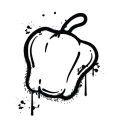 A Black and White Graffiti Spray Painted Outline of a Bell Pepper