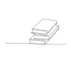 Simple line drawing of books stacked on top of each other. Hand drawn style is minimalistic, with no shading or color, focusing solely on the outlines of the books.
