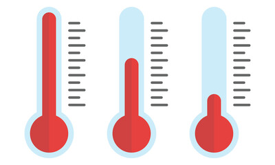 Red thermometers with different levels of temperature. Vector icons in flat style isolated on white background. EPS10