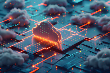 3D Illustration of Cloud Computing and Cybersecurity