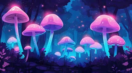 Enchanted Glowing Mushroom Forest in Dreamy Mystical Landscape