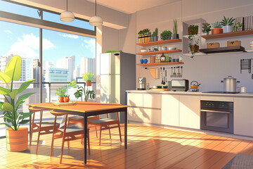 Fototapeta premium Modern living room with a fireplace featuring elegant furniture and decor