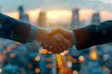 Business professionals shaking hands in agreement