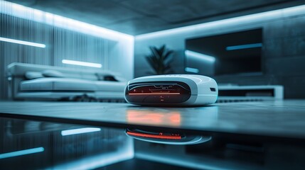 Fototapeta premium Futuristic Stealth Robot with Digital Invisibility Patrolling an Advanced Smart Home Interior
