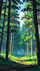 Fototapeta premium boreal forest with pine trees anime