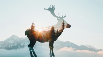 Fototapeta premium Create captivating images blending majestic mountain vistas with animals in their natural habitat using double exposure.