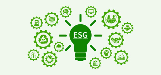 ESG icon concept for environment, social and governance in sustainable business and green business on grey background.