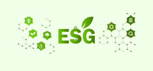 ESG icon concept for environment, social and governance in sustainable business and green business on grey background.