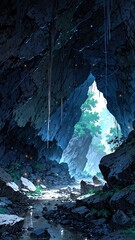 limestone cave with stalactites anime