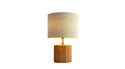 Warmly Lit Wooden Lamp Sitting Elegantly on a Minimalist Table at Dusk in a Cozy Living Room