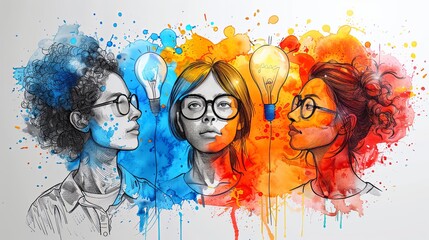 vector, ilustration, Various character doodle illustration of people finding creative ideas concept, thinking, reading, find solution or knowledge, imagination. Outline, linear, thin line art, hand dr