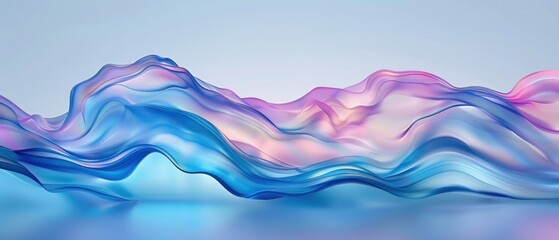 Abstract colorful waves with smooth gradient effect, featuring pink and blue hues, on a light background. Modern digital art.