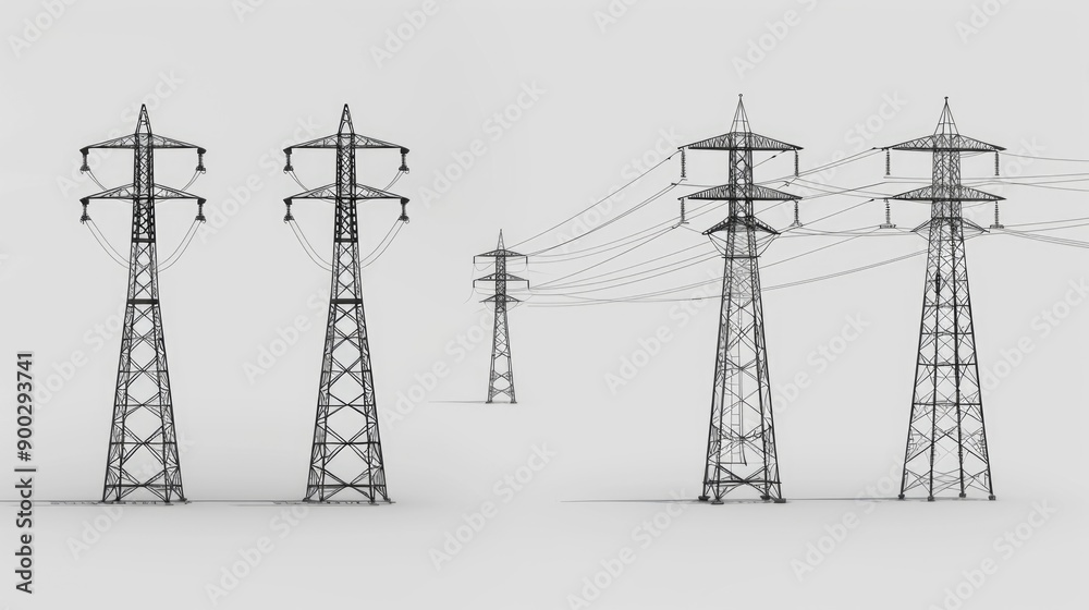 Poster a series of high voltage power lines suspended between tall towers