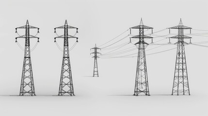 A series of high voltage power lines suspended between tall towers