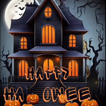 halloween moon light background with castle.happy halloween animated footage with text, house, tree, bats, pumpkin, full moon, horrible background, moving and scary house.	
