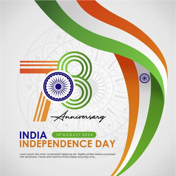 Exclusive Celebration Greeting of 78th India Independence Day 15 August 2024. 78th Anniversary of Bharat Ganarajya August 2024 Background with 78th logo and India Flag Riddon. Vector Illustration