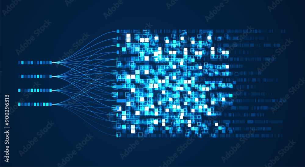 Poster Big data visualization. Social network, financial analysis of complex databases. Data mining. Vector technology background. Information analytics concept.