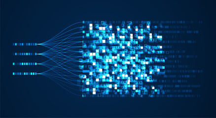 Big data visualization. Social network, financial analysis of complex databases. Data mining. Vector technology background. Information analytics concept.