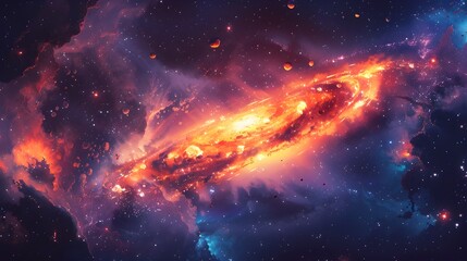 Fiery Cosmic Dance of Celestial Pyrotechnics in Vibrant Space Nebula