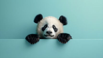 Cute Panda Peeking Over a Blue Background