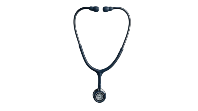 A Close-Up View of a Classic Stethoscope Resting on a Smooth Surface in a Calm Medical Setting
