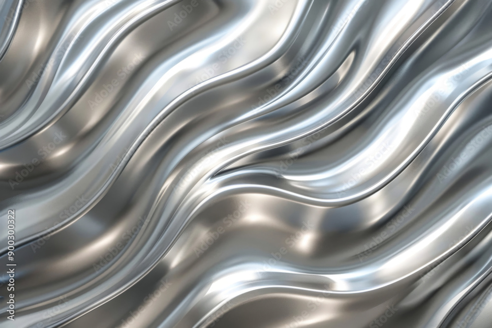 Wall mural A closeup of silver metal draped in gentle waves creating a shimmering and abstract texture