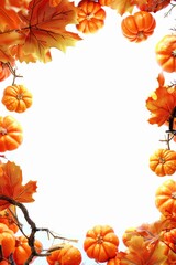 A decorative frame made from small pumpkins and autumn leaves, perfect for home decor or Halloween celebrations