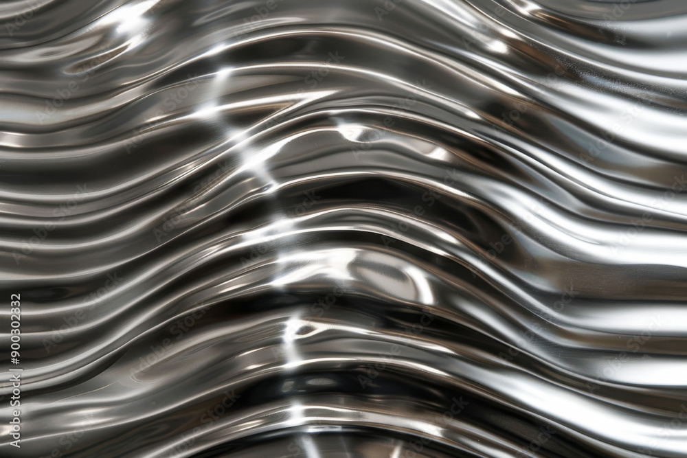 Wall mural A closeup of a wavy metallic surface with a glossy finish